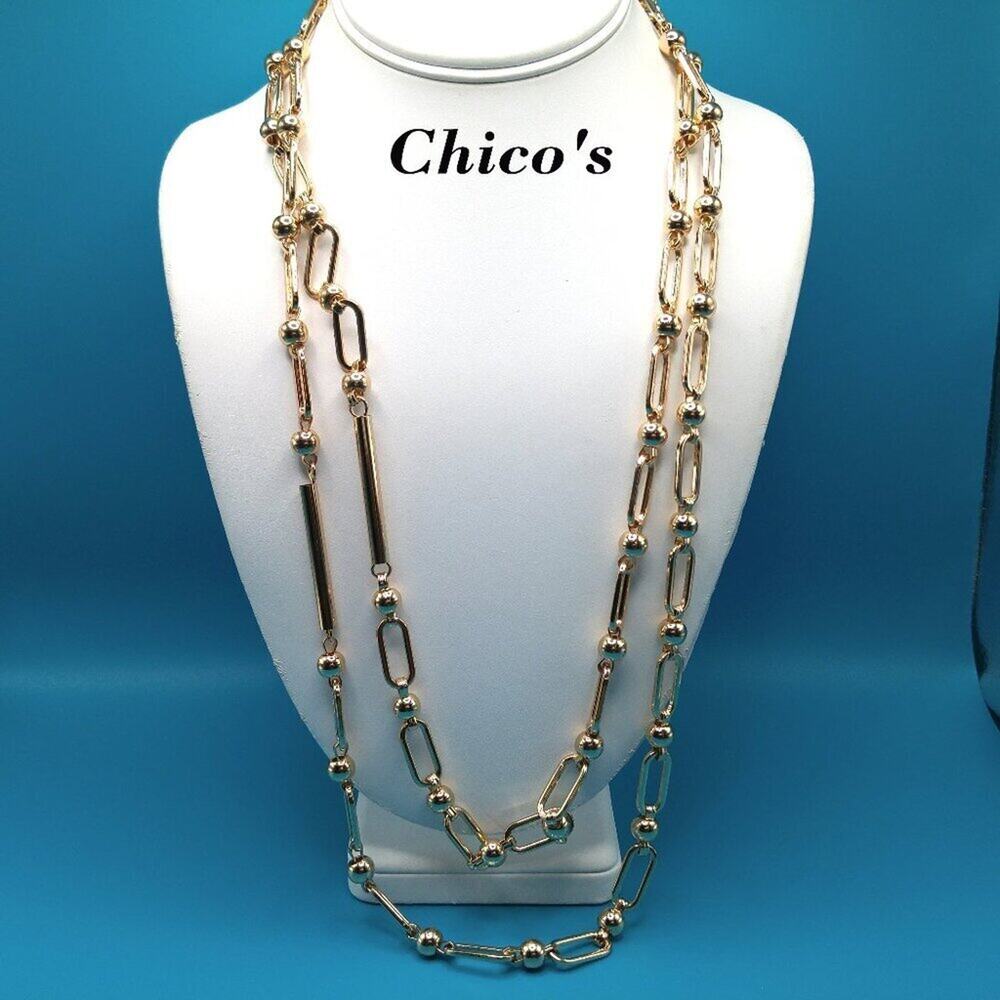 Chico's Two in One Necklace, Gold Tone Links, Each Strand A Necklace, 30 Inches